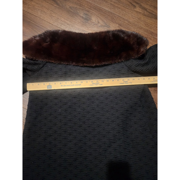 Vintage French Black Wool Coat w/ Genuine Fur Collar Women’s L Made in France - Picture 10 of 10